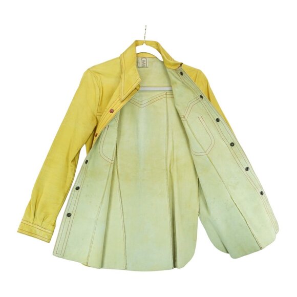 Vintage 70`s MIURA Yellow LEATHER Jacket Size Large Made in England Hard to Find - Picture 3 of 15